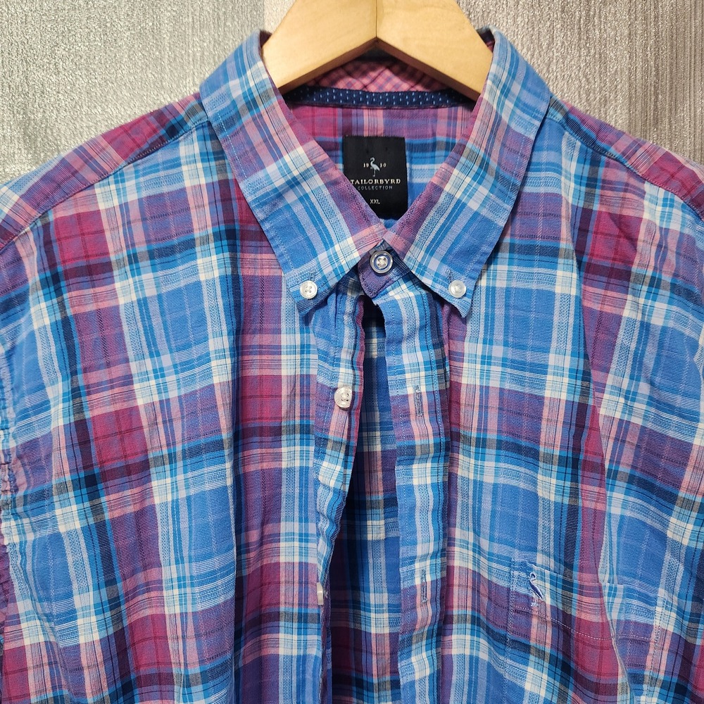 Tailorbyrd Collection Mens XXL Blue Purple Pink Plaid Button Down Shirt L/S Flip